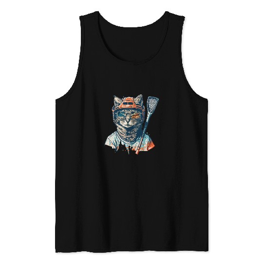 Sport Lacrosse Cat vintages Retro Cat Playing Lacrosse Lax Stick Kitties Lover 1 Tank Tops