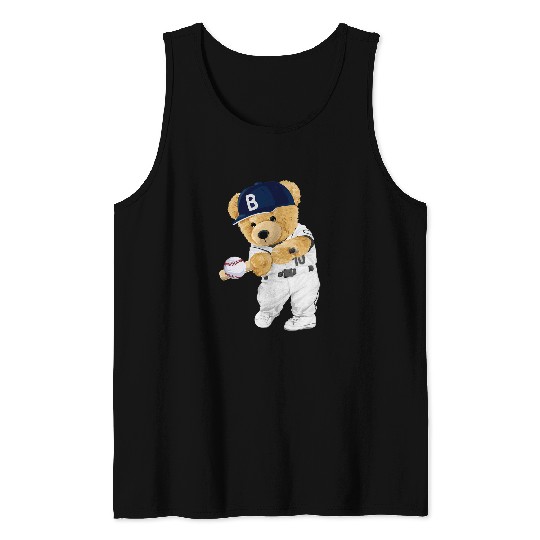 Sport Baseball Cute teddy bear baseball hitter Tank Tops