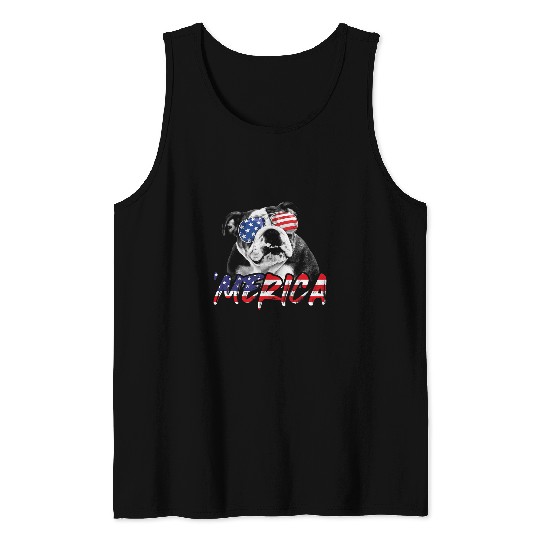 English Bulldog Pet Merica English Bulldog 4th of July American Flag Dog Lovers Tank Tops