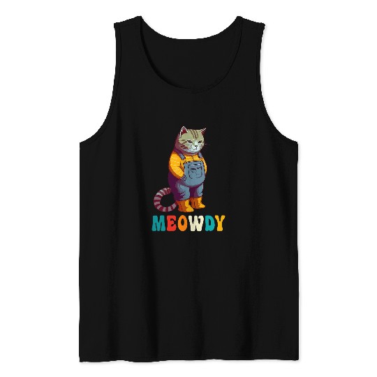 Funny Cat Farmer Meme Meow Howdy Meowdy Tank Tops