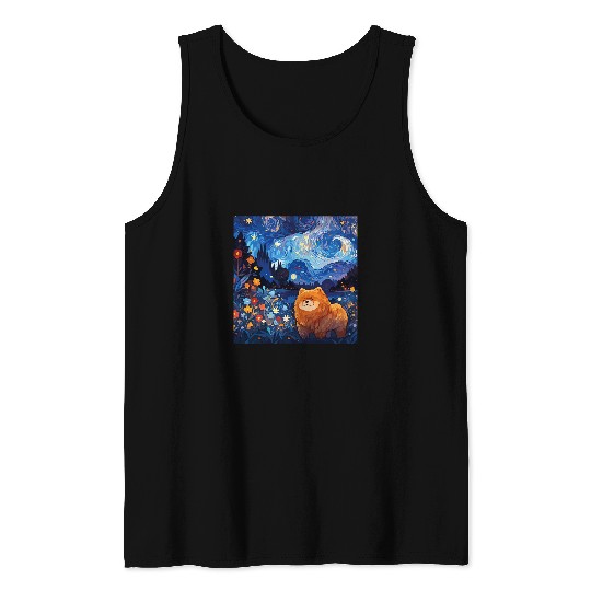 Chow Chow Pet Starry Night For Dog Mom Dog Dad Tank Tops