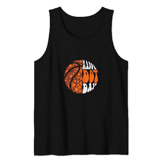 Sport Basketball Retro Groovy Basketball Ball Polka Dots Happy Dot Day Boy Tank Tops