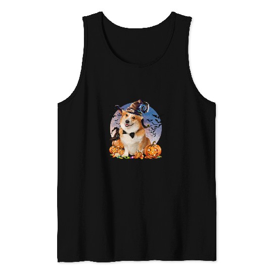 Corgi Pet Dog Halloween Welsh Corgi Jack O Lantern Pumpkin Moon 130 Tank Tops