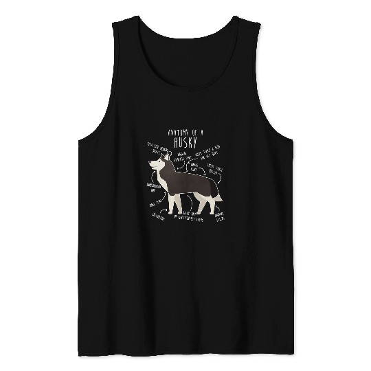 Husky Pet Black and White Siberian Husky Dog Anatomy Funny Pet Mom Dad Tank Tops