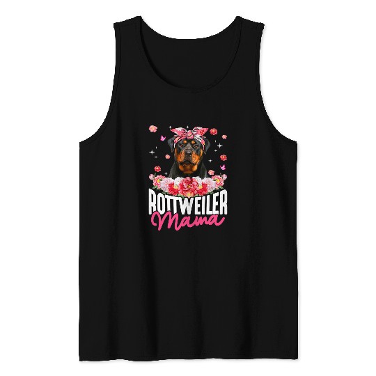 Rottweiler Pet Mama Flower Bandana Dog Lover Mothers Day Tank Tops