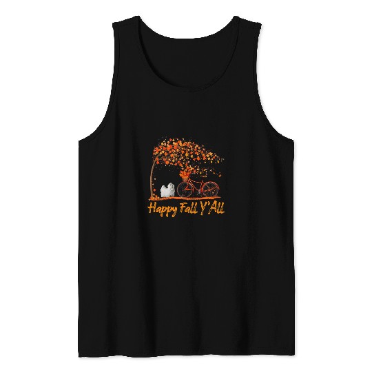 Maltese Pet Happy Fall YAll Maltese Dog Autumn Season Bicycle Tank Tops