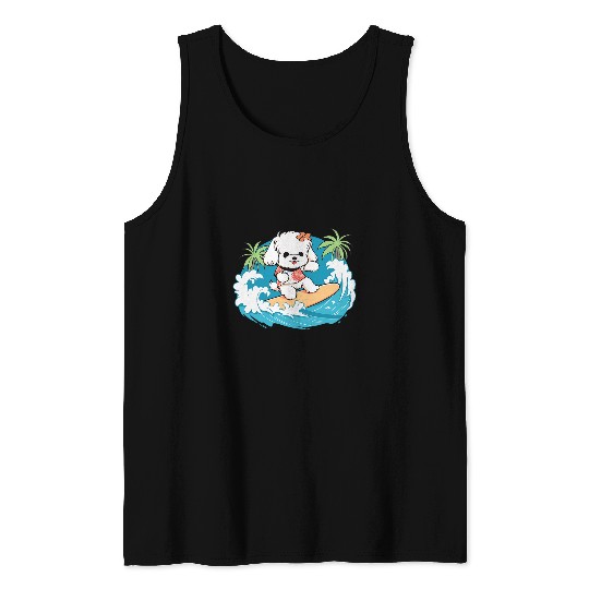 Maltese Pet Dog Surfing the Waves in Paradise Tank Tops