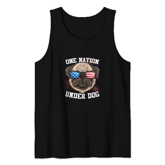 Pug Pet Dog Cute Pug One Nation Under 4th of July Funny 81 paw Tank Tops