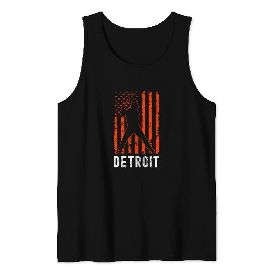 Sport Baseball Detroit Michigan American Flag Baseball Weathered Tank Tops