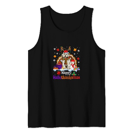 Maltese Pet Hallothanksmas Halloween Thanksgiving Maltese Tank Tops