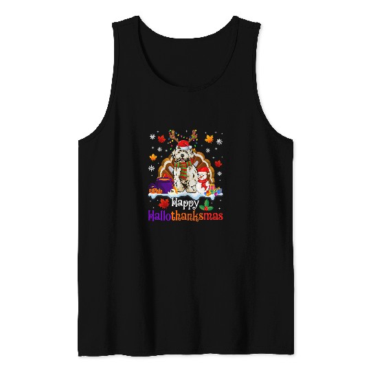Maltese Pet Hallothanksmas Halloween Thanksgiving Maltese Tank Tops