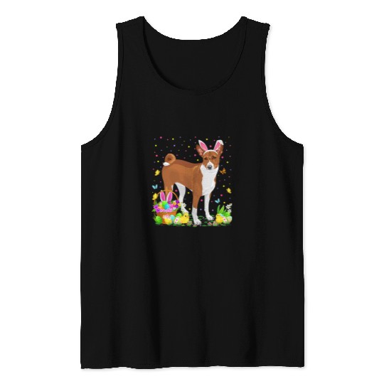 Basenji Pet Dog Basenji Easter Basenji Dog Bunny Egg Hunting Basenji Easter Sunday Tank Tops