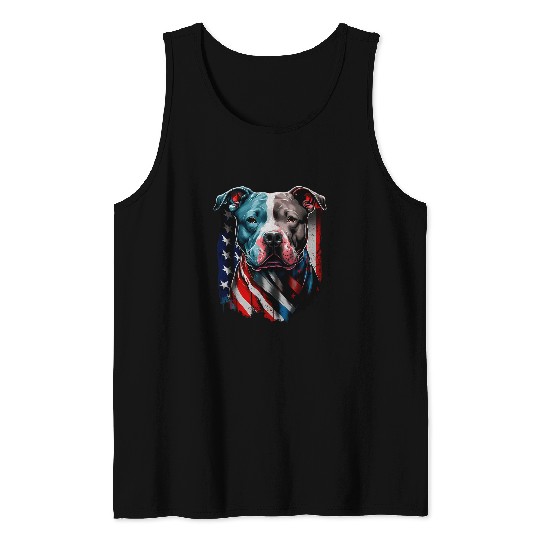 Pitbull Pet Terrier USA Flag Patriotic Tank Tops