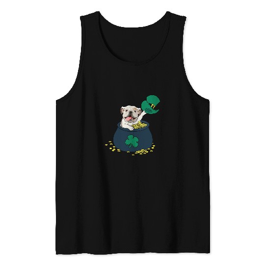 English Bulldog Pet Lucky Pot Of Gold Shamrock St Patricks Day Tank Tops