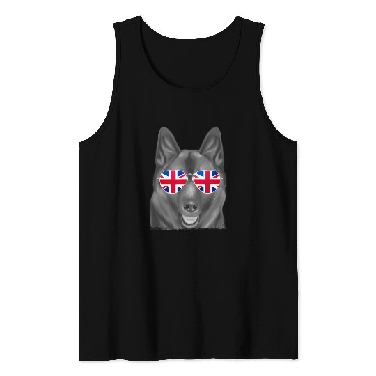 Elkhound Pet Dog Union Jack Sunglasses Tank Tops