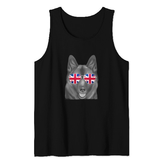 Elkhound Pet Dog Union Jack Sunglasses Tank Tops