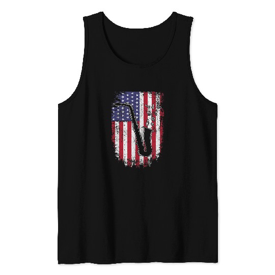 Funny Saxophone USA Flag Saxophonist Musician Patriot 4th of July Tank Tops