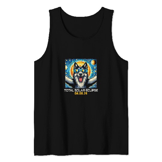Elkhound Pet Dog Taking Selfie Solar Eclipse Tank Tops