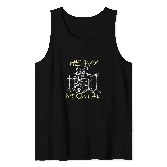 Funny Drummer Kawaii Cat Drummer Heavy Meow Metal Music Lover Rock Metal Tank Tops