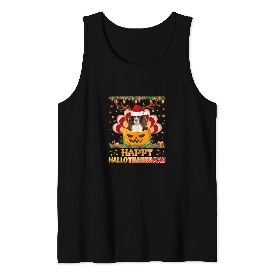 English Springer Spaniel Pet Happy Hallothanksmas English Springer Spaniel Dog Halloween Tank Tops