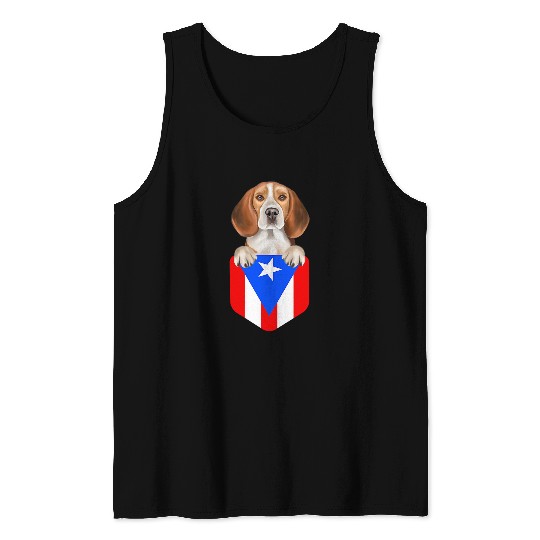 Beagle Pet Puerto Rico Flag Beagle Dog In Pocket Tank Tops