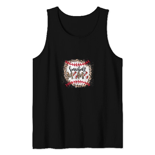 Sport Baseball Bleached Softball Baseball Mama Leopard Tee Mothers Day Tank Tops