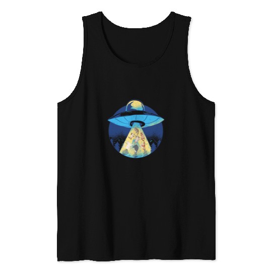 Space Cat Galaxy Universe UFO Alien Abduction Cat Lover Tank Tops