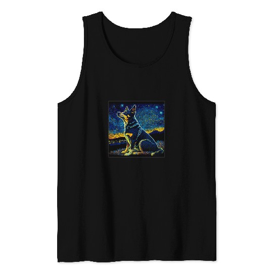 Australian Kelpie Pet Surrealism Starry Night Australian Kelpie Tank Tops
