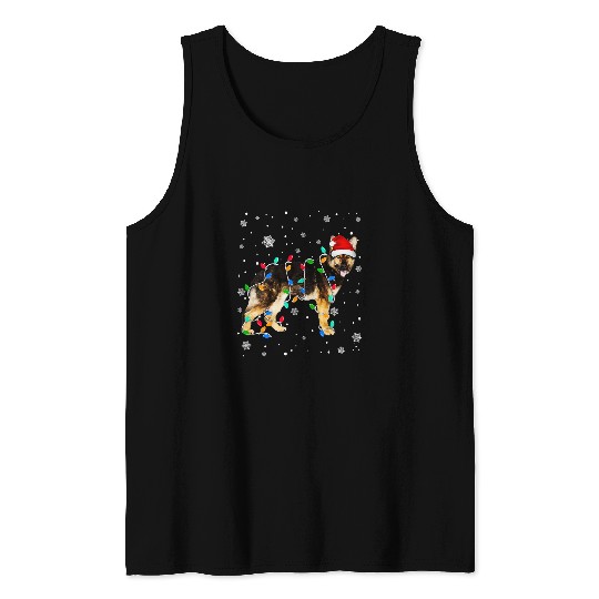 German Shepherd Pet Santa Hat Christmas Light Xmas Tank Tops