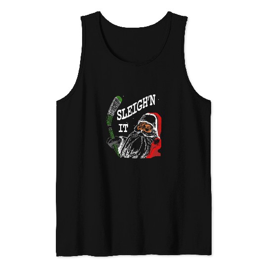 Sport Hockey Funny Christmas Hockey Santa Sleighn It Tank Tops