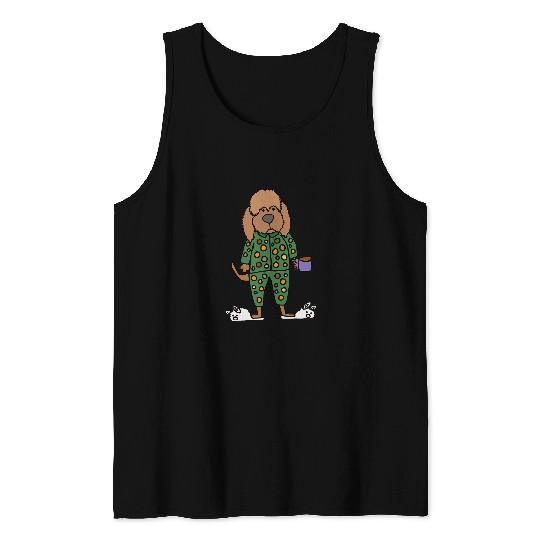 Labradoodle Pet Smileteespetsa Funny Chocolate Labradoodle Dog in Pajamas Tank Tops