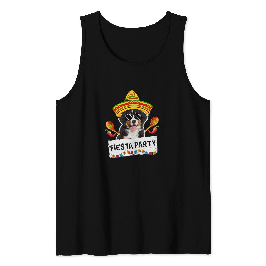 Bernese Mountain Pet Funny Party Cute Bernese Mountain Dog Sombrero Sunglasses Tank Tops