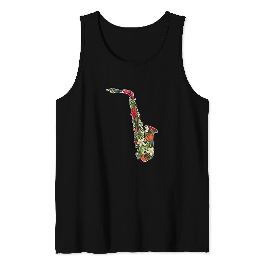 Funny Saxophone Summer Tropical Floral Print Flower Hawaii Men Tank Tops