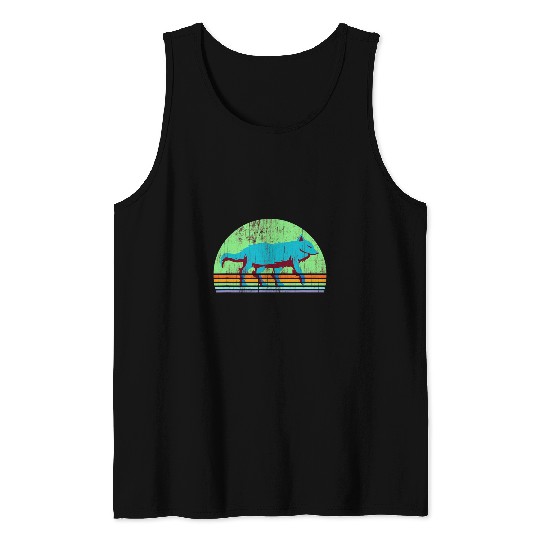 Coyote Mammal Classic Colors Retro Full Moon wolfs Solo Walking Tank Tops