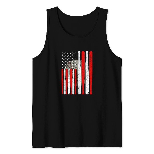 Sport Baseball USA Flag America vintages 4th of July Men Women Tank Tops