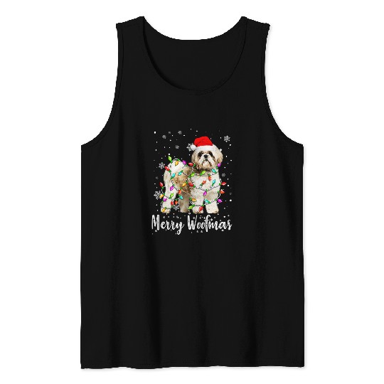Shih Tzu Pet Light Merry Christmas Woofmas Tank Tops