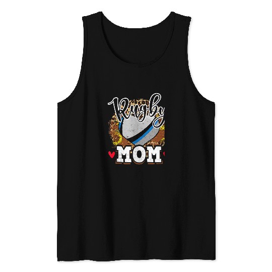 Sport Rugby Mothers Day Rugby Mom Mama Funny Mom Life Leopard Mama Day Tank Tops