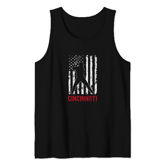 Sport Baseball Cincinnati Ohio American Flag Baseball Weathered Tank Tops