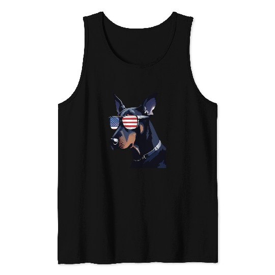 Doberman Pet Pinscher with USA Flag Independence Day 4th of July 1 Tank Tops