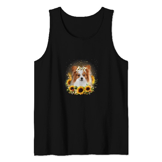 Papillon Pet Sunflower Papillon Dog Mothers Day For Women Tank Tops
