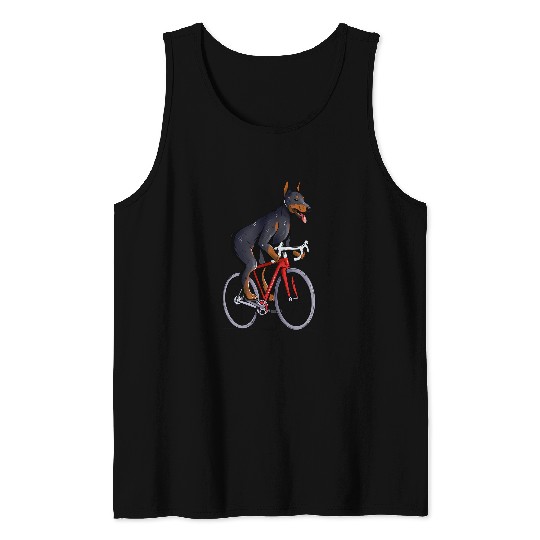 Doberman Pet Riding Bicycle Cute Dobie Biker Tank Tops