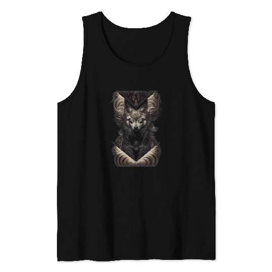 Coyote Mammal Baroque wolfs Black Paper Tarot Card Mage Combat Scene 21 Tank Tops