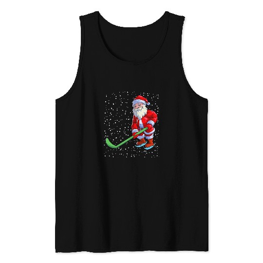 Sport Hockey Christmas Men Boys Ice Hockey Santa Claus Tank Tops