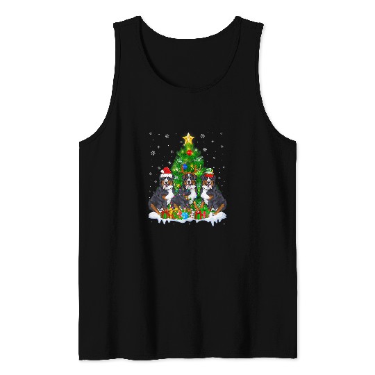 Bernese Mountain Pet Funny Bernese Mountain Dog Reindeer Christmas Light Tank Tops
