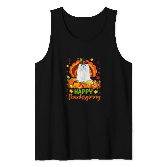 Maltese Pet Happy Thanksgiving Maltese Dog Turkey Tank Tops