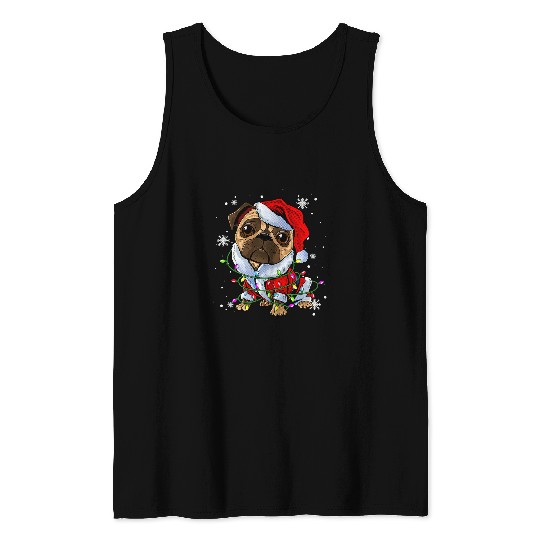 Pug Pet Dog Christmas Light Christmas Dog Santa hat Lover 177 Tank Tops