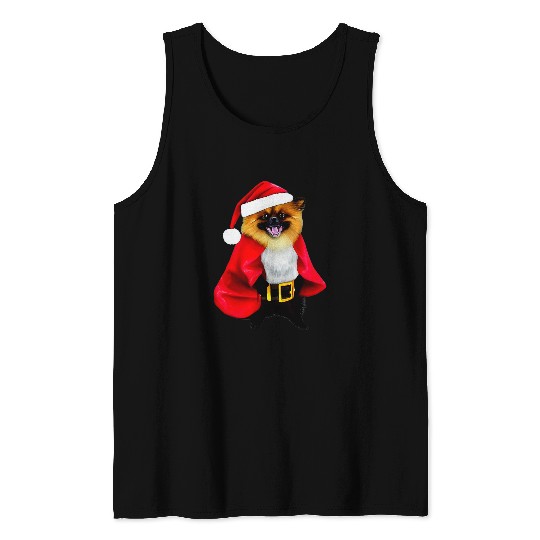 Pomeranian Pet in Christmas Costume Funny Santa Pet Holiday Tank Tops