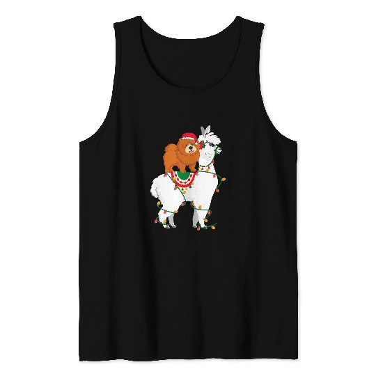 Chow Chow Pet Riding Llama Lights Santa Funny Christmas Pajama Tank Tops