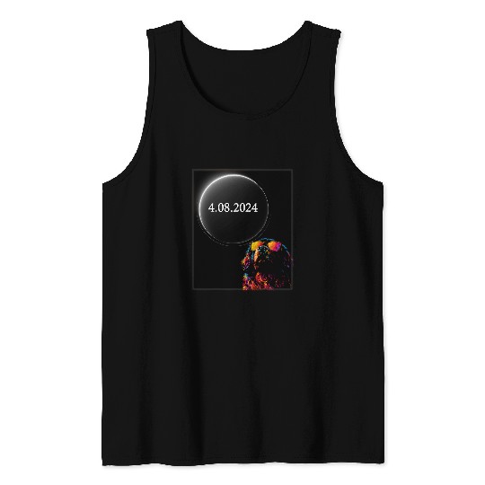 Newfoundland Pet Total Solar Eclipse 4.08.24 Newfoundland Dog With Glasses Tank Tops