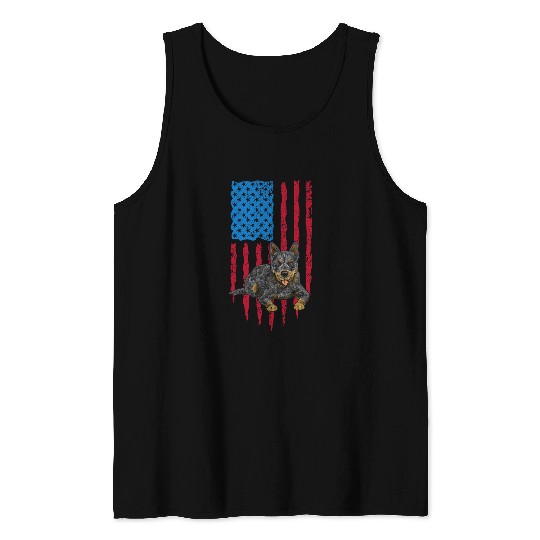 Australian Cattle Pet American Flag Blue Heeler Australian Cattle Tank Tops